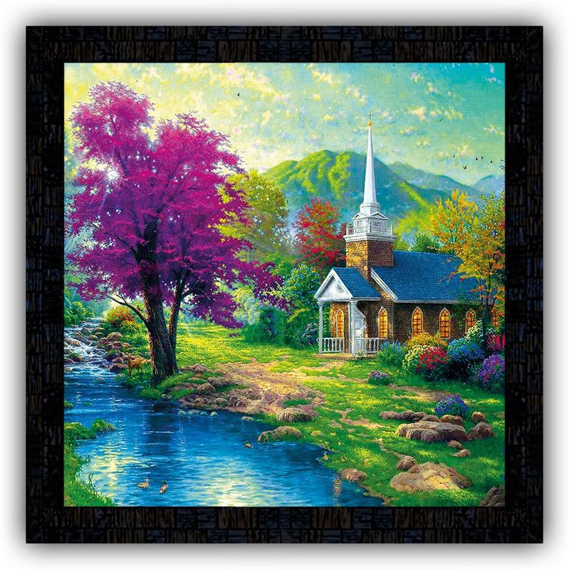 Poster N Frames framed poster of Hand Painted landscape scenery-26032 Digital Reprint 14 inch x 14 inch Painting  (With Frame)
