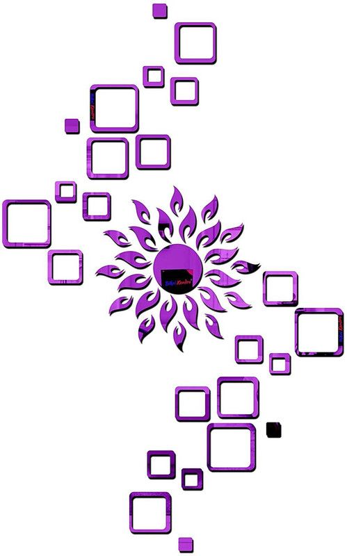 Mirror Sticker 45 cm Sun with 4 set Square Purple 3D Mirror Stickers Wall Stickers Acrylic Stickers Self Adhesive Sticker  (Pack of 49)