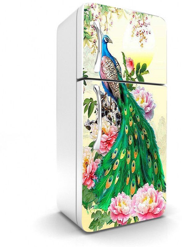PRIME HOME DECOR 60 cm Beautiful Peacock Fridge Sticker For Double Single Door (Multicolor PVC Vinyl) Self Adhesive Sticker  (Pack of 1)