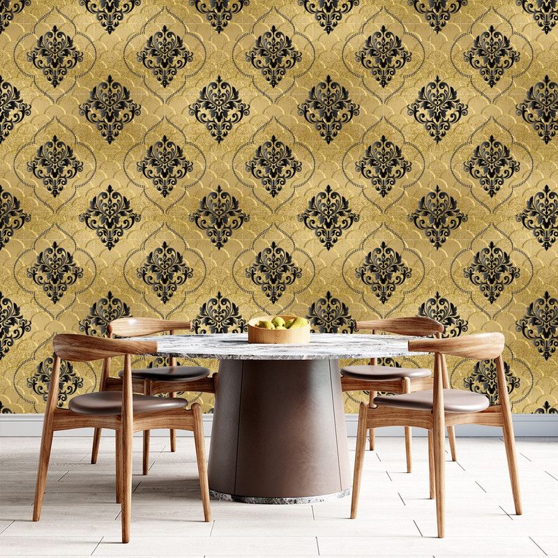 DECOR Production Floral & Botanical Gold, Black Wallpaper  (228 cm x 40 cm, Pack of 4)