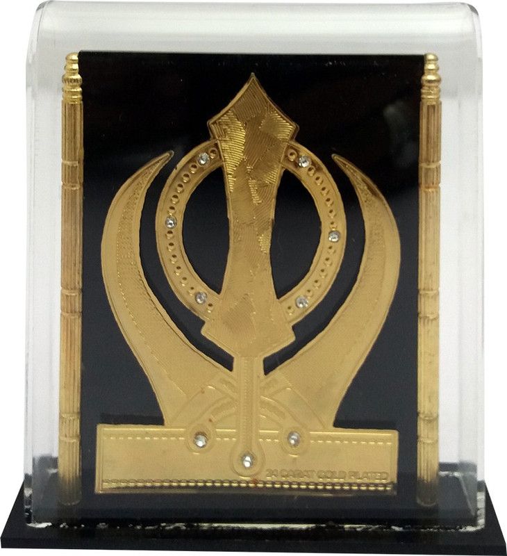 ART N HUB Punjabi Khanda / symbols of Sikhism Idol - Handicraft Decorative Home / Table Décor / Car Dashboard God Statue Gift item Decorative Showpiece - 9.5 cm  (Acrylic, Gold)