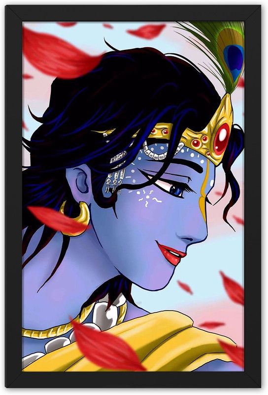 Ritwika's Krishna Religious Digital Art Frame Painting Home & Office Decor Digital Reprint 13.5 inch x 0.5 inch Painting  (With Frame)