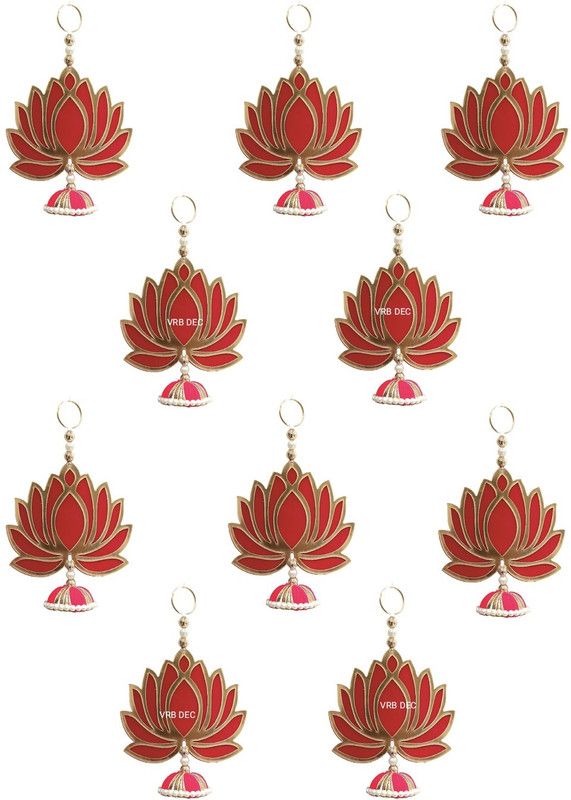 VRB Dec Pack of 6 Lotus Hangings for Decoration/ Floral Wall Hangings for Temple Decor Pack of 6  (Red)
