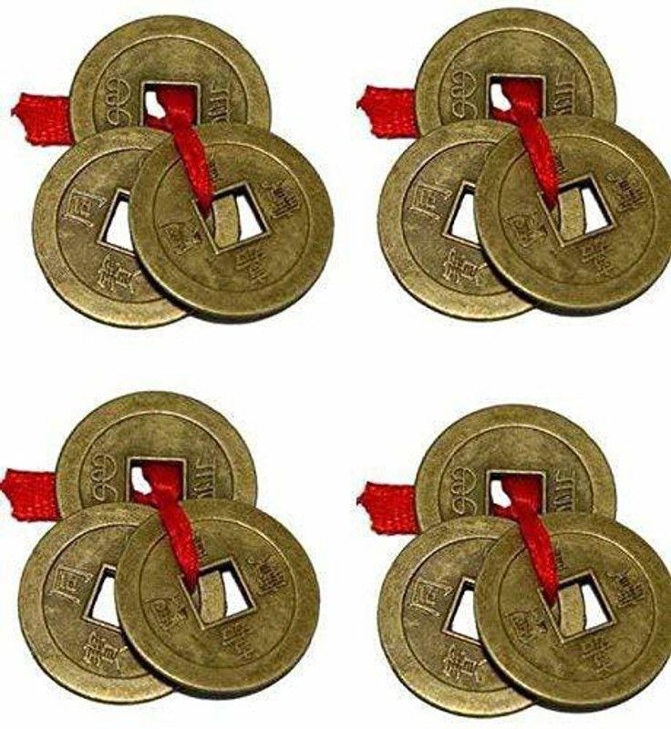 Jakha Feng Shui 4 Set of 3 Wealth Coins Showpiece Decorative Showpiece - 11 cm  (Polyresin, Gold)