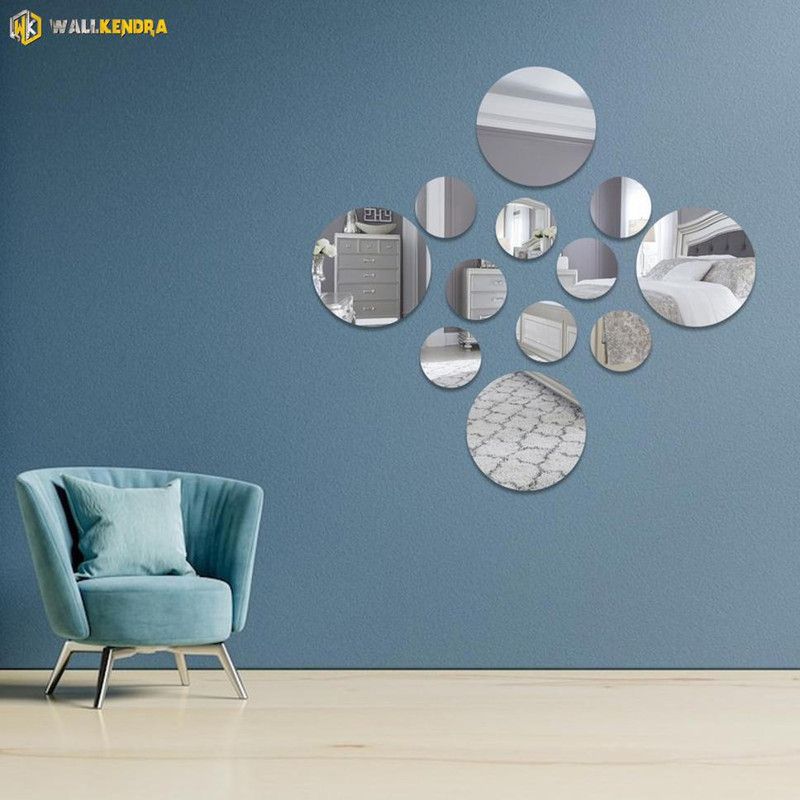 wall kendra 8 cm 7 by 8 circle 3d stickers acrylic material silver Self Adhesive Sticker  (Pack of 12)
