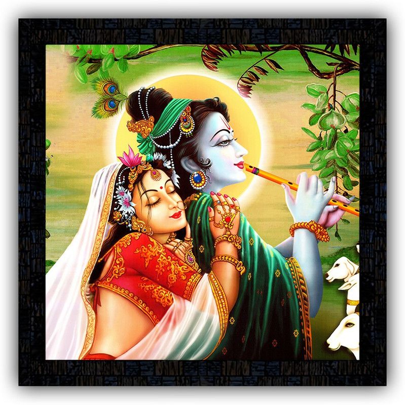 Poster N Frames framed poster of Radha Krishna-17490 Digital Reprint 14 inch x 14 inch Painting  (With Frame)