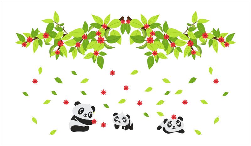 K2A Design 51 cm baby pandas playing tree bangles leaves wall sticker (91X51 cm) Self Adhesive Sticker  (Pack of 1)