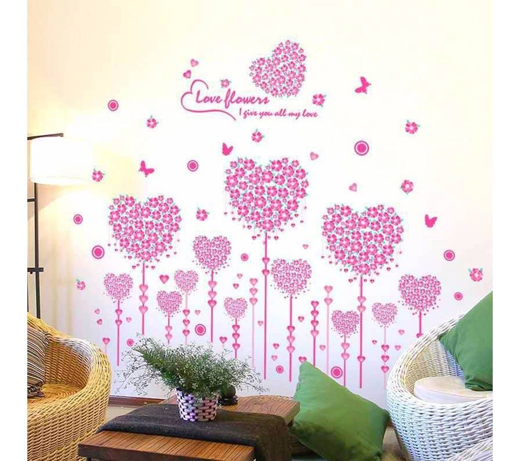 Pink Love Floral Design Wall Sticker