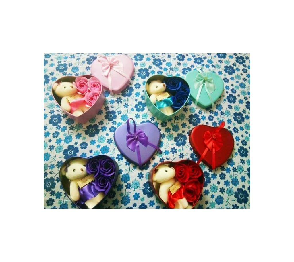 love box with a cute teddy and flowers