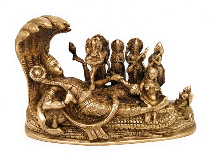 Bhunes Brass | Vishnu Idol | Lord Vishnu | Vishnu Idol Brass | Vishnu| Murti | Idol | Brass Vishnu Idols For Puja | Brass Narayan Idol | Lakshminarayan| Lakshmi Narayan Decorative Showpiece - 13 cm  (Brass, Gold)