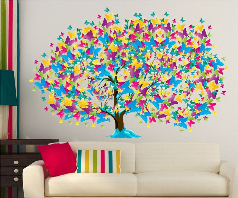 BALKRISHNA WALL STICKER 90 cm HD BUTTERFLY WITH TREE Self Adhesive Sticker  (Pack of 1)