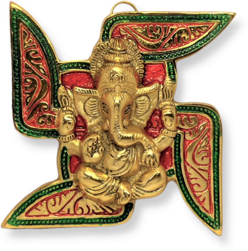 KridayKraft Metal Ganesha ji Statue,Ganpati Wall Hanging Sculpture Lord Ganesh Decorative Showpiece - 17 cm  (Aluminium, Multicolor)