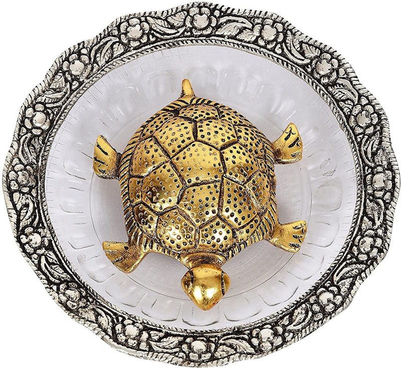 KC PRODUCTS Vastu Feng Shui Oxidized Silver Plated Turtle Tortoise with Plate for Good Luck Feng Shui Tortoise Turtle Best Gift for Career & Luck(Gold & Silver) Decorative Showpiece - 13 cm  (Polyresin, Gold, Silver)