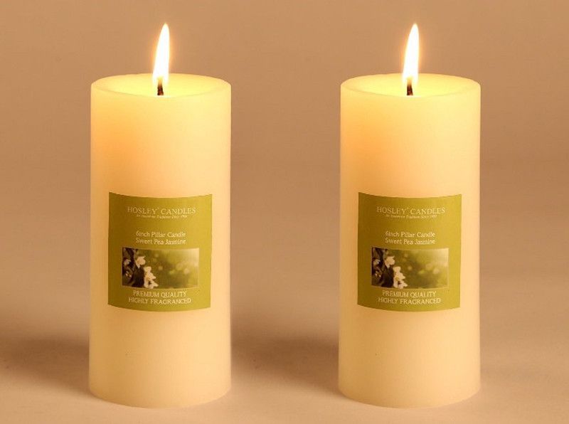 Hosley Set of 2 Sweeet Pea Jasmine 6Inchs Pillar Candles Candle  (White, Pack of 2)