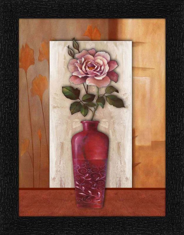 ADS Art Poster Beautiful Rose Flower With Pot Painting with Synthetic Frame Digital Reprint 14 inch x 11 inch Painting  (With Frame)