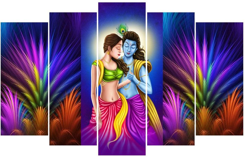 skgraphics 60 cm Radha krishna with a bang of colors wall sticker Self Adhesive Sticker  (Pack of 1)
