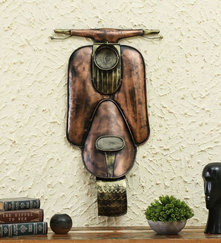 Craft Edge Iron Front Scooter Portion Wall Hanging Showpiece Item for Home Decor  (94 cm X 53.3 cm, Brown, Gold)