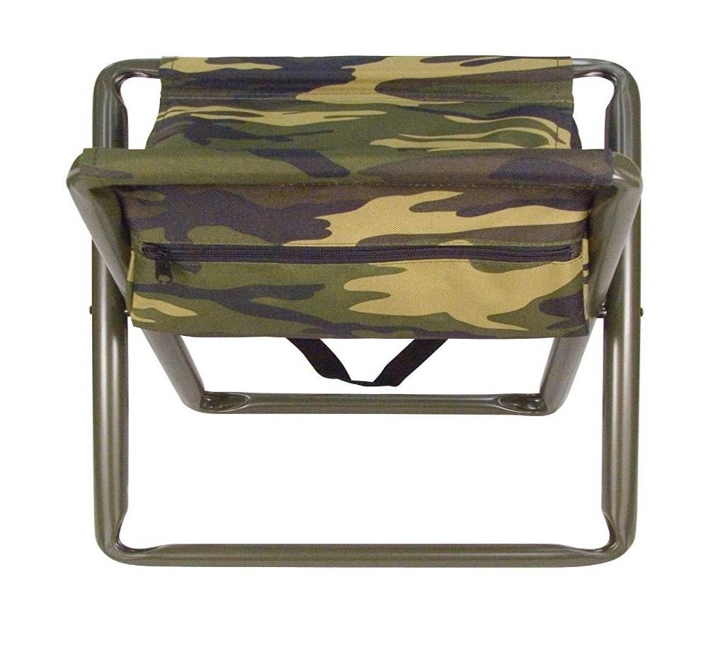 Woodland Camouflage Military Pattern Folding Chair with Back Pouch - Green