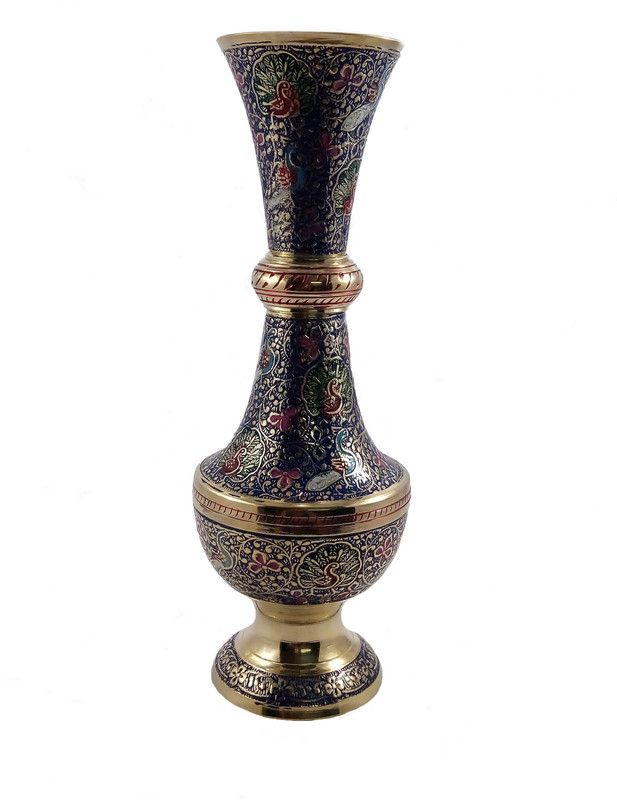 MOZO HUB MOZO HUB Brass Navy Blue Flower vase Arbi pattern 30 cm Brass Vase  (12 inch, Blue)