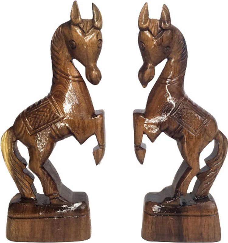 MPS handmade wooden rescuing horse , 1 set horse items for showpice Decorative Showpiece - 14.5 cm  (Wood, Brown)