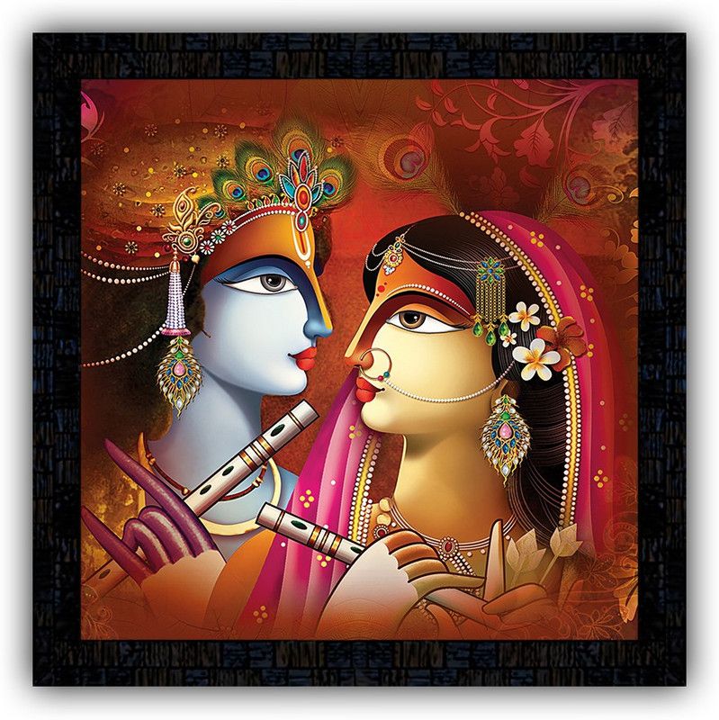 Poster N Frames framed poster of Radha Krishna-4363 Digital Reprint 14 inch x 14 inch Painting  (With Frame)