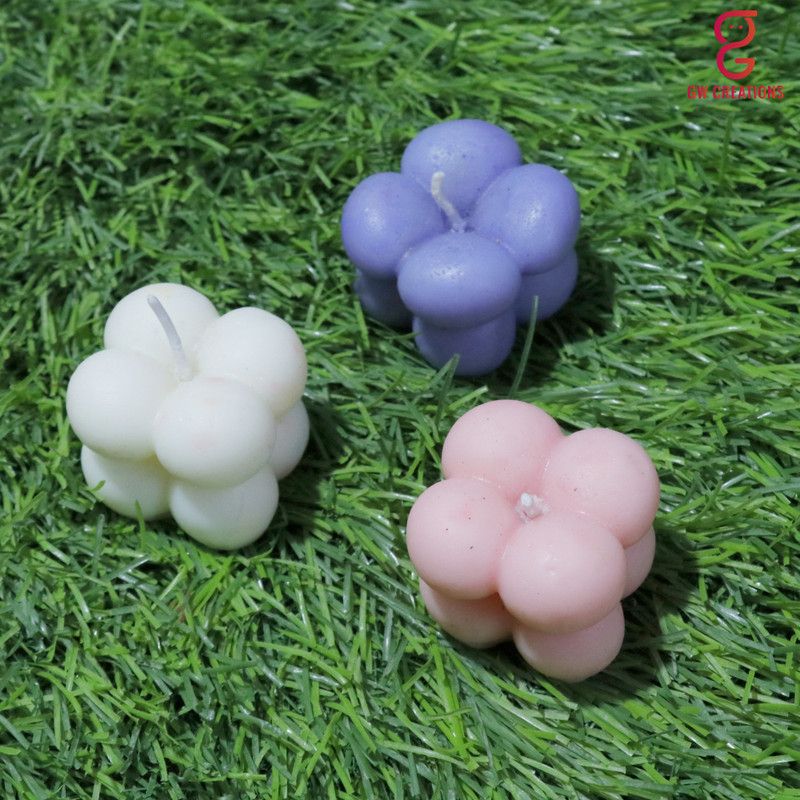 GW Creations Small Bubble Lavender MograStrawberry Scented Candle Candle  (Purple, White, Pink, Pack of 3)