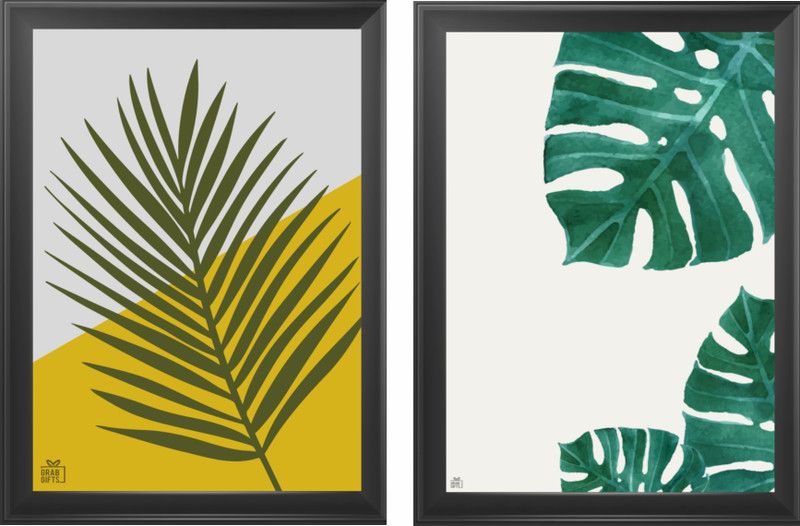 Grab Gifts Nature Leaf Design Modern Art Painting with Frame Plexi Glass for Home Kitchen, Office, Motivation Institute Wall Decor Living Room Poster Big Size Frame… Photographic Paper  (19 inch X 13 inch)