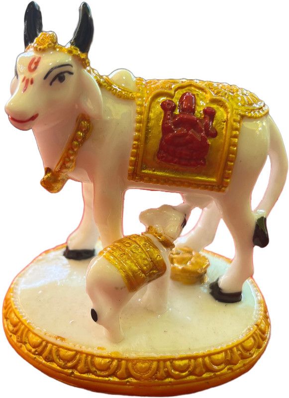 nath enterprises Kaamdhenu Cow and calf poly marble statue of love Decorative Showpiece - 2.5 cm  (Marble, Multicolor)