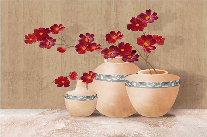 Masstone Flower Pot Modern Art Sparkle Coated Self Adhesive Wallpaper Without Frame Digital Reprint 24 inch x 36 inch Painting  (Without Frame)