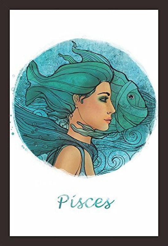 Mad Masters Pisces Zodiac Sign as a Beautiful Girl Framed Painting Oil 18 inch x 12 inch Painting  (With Frame)