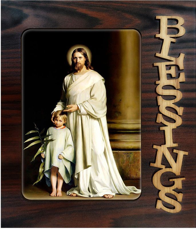 Poster N Frames Decorative Blessings Hand Crafted Wooden table with photo of Lord Jesus 15552 Digital Reprint 9 inch x 7.75 inch Painting  (With Frame)