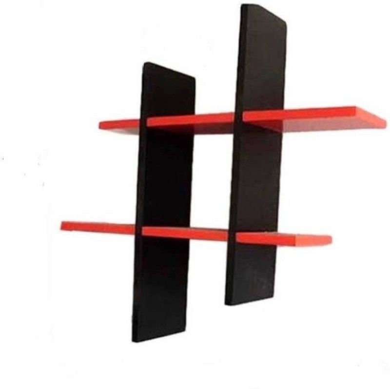 ONLINECRAFTS wooden wall shelf Wooden Wall Shelf  (Number of Shelves - 2, Red, Black)
