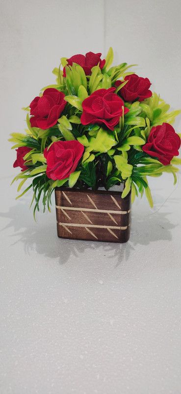 ART FLOW Red Rose Artificial Flower  (7 inch, Pack of 1, Flower with Basket)