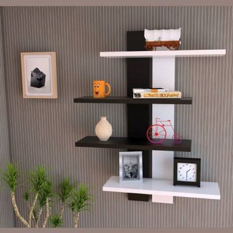 Decorestonia Wall Hanging Shelf/Book Shelf/Rack Shelf/Kitchen Shelf/Storage Shelves/Wall Decoration (Number of Shelves - 4) Wooden Wall Shelf  (Number of Shelves - 4, Black, White)