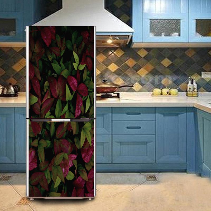 K2A Studio 60 cm Beautiful green and maroon leaves in group fridge sticker Self Adhesive Sticker  (Pack of 1)