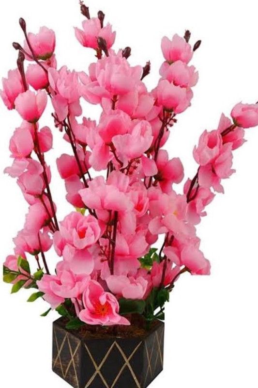 Tinsel tree Pink Orchids Artificial Flower with Pot  (50 inch, Pack of 9, Flower Bunch with Vase)