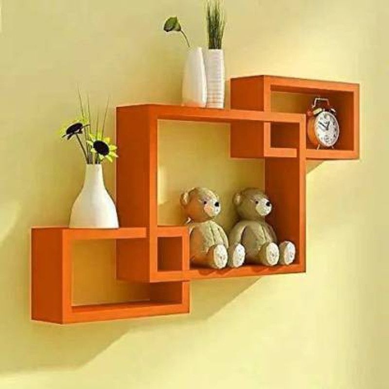 AN Craft Wall shelf intersecting shelves Set of 3 MDF MDF (Medium Density Fiber) Wall Shelf  (Number of Shelves - 3, Orange)