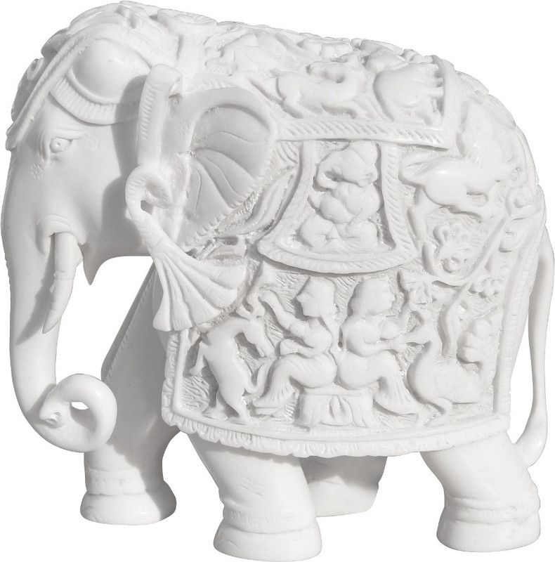 Handicrafts Paradise Ganesha carved elephant WM15032 Decorative Showpiece - 13.97 cm  (Polyresin, White)