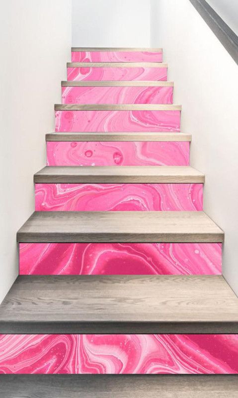 MADHUBAN DECOR 144.78 cm pink colour stairs sticker (PVC Vinyl) Self Adhesive Sticker  (Pack of 1)