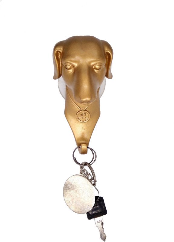 Magnusdeal Wall Hook Decorative Mounted Animal Heads Hand Made Hanger Hooks For Coat Cloth Bags Purses Hats Keys Towels (Dog) Plastic Key Holder  (1 Hooks, Gold)