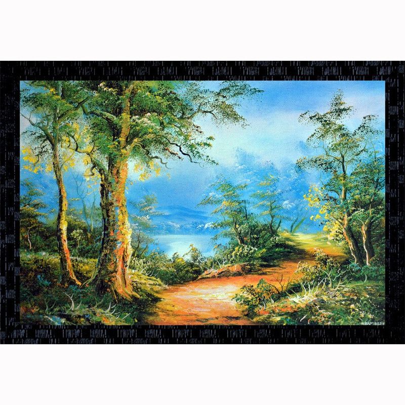 Janki Beautiful Forest Sky Scene Decorative Wall Painting Canvas 14 inch x 20 inch Painting  (With Frame)