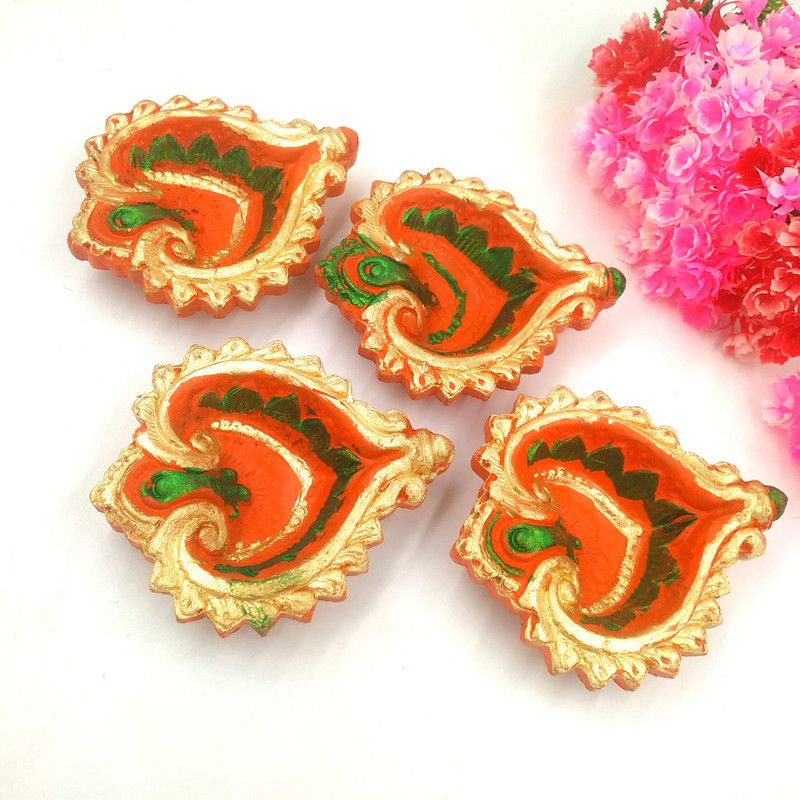 UNIKKR 4 Handmade and Handpainted Decorative Mitty Diyas for Diwali and other Festival Earthenware (Pack of 4) Table Diya Set  (Height: 1 inch)