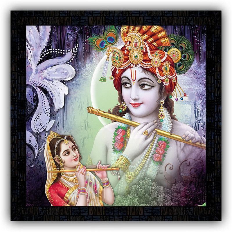 Poster N Frames framed poster of Radha Krishna-4335 Digital Reprint 14 inch x 14 inch Painting  (With Frame)