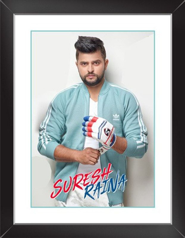 Suresh Raina Wall Poster With Framed For Home And office Décor Print on Special I-Very Paper (Size 13.5 Inch X 10.5 Inch, Framed) Multicolor Paper Print  (13.5 inch X 10.5 inch, Framed)