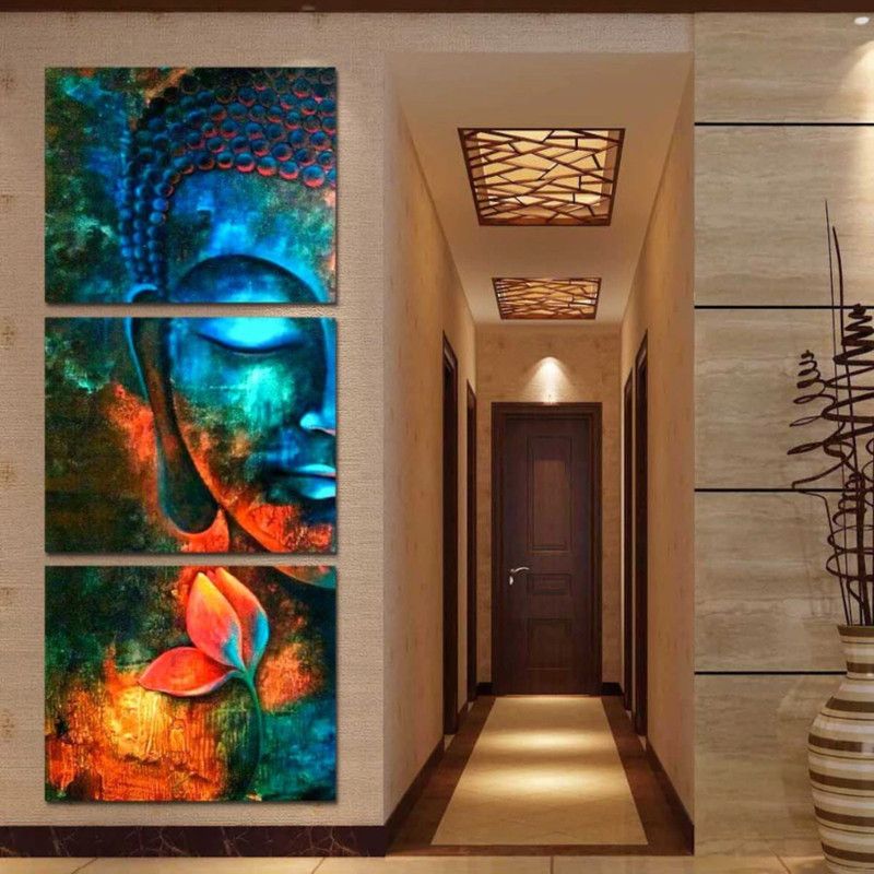 voorkoms 45.72 cm gautam buddha with 3 Cut Pieces 3D Print Wall Stickers Removable Sticker  (Pack of 1)