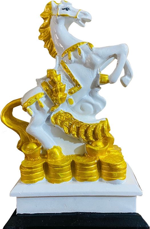 krishnagallery1 WHITE GOLDEN Antique Horse Statue Showpiece Vastu Decorative Figurine Decorative Showpiece - 23 cm  (Polyresin, Multicolor)