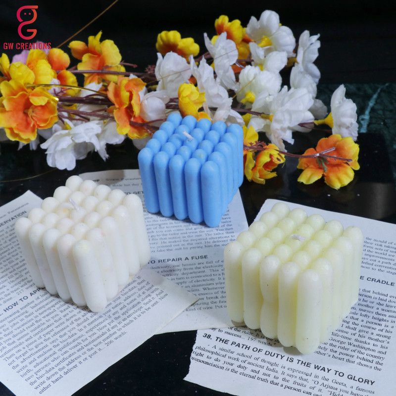 GW Creations Missile Cube Lemon Grass MograJasmine Scented Candle Candle  (Blue, White, Multicolor, Pack of 3)