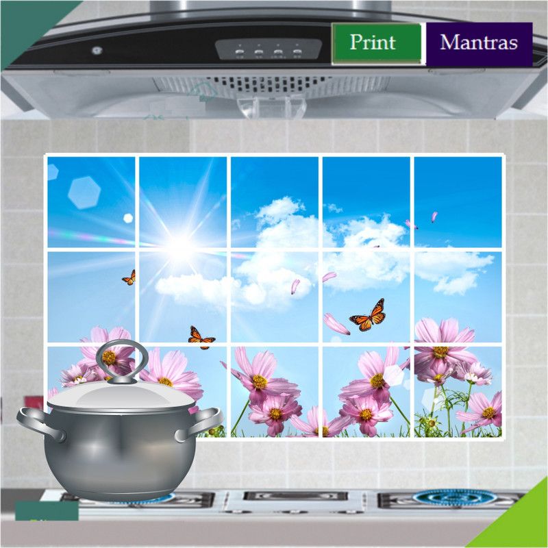 Asmi Collections 90 cm Shinning Sky and Flowers Butterfly Removable Sticker  (Pack of 1)