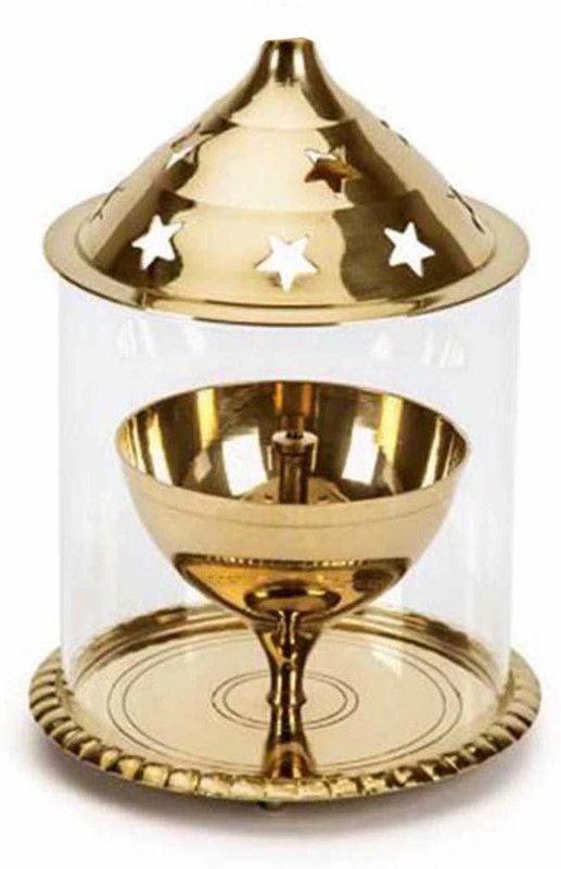Antique collection Brass Akhand Diya,Set of 1 Brass Table Diya  (Height: 5.7 inch)