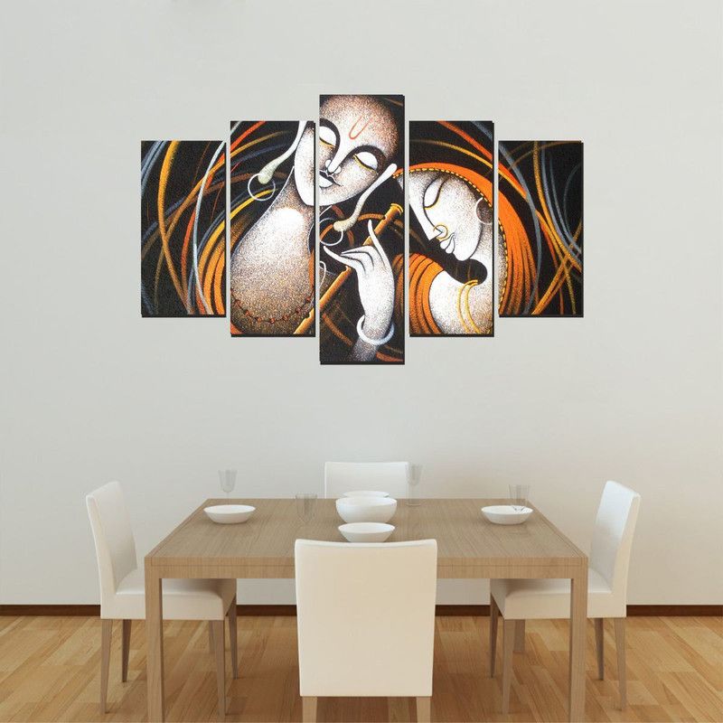Decoration Stickers 79 cm Radha Krishna Five Piece Poster wall Covering Area-(W 79 X H 49) Self Adhesive Sticker  (Pack of 1)